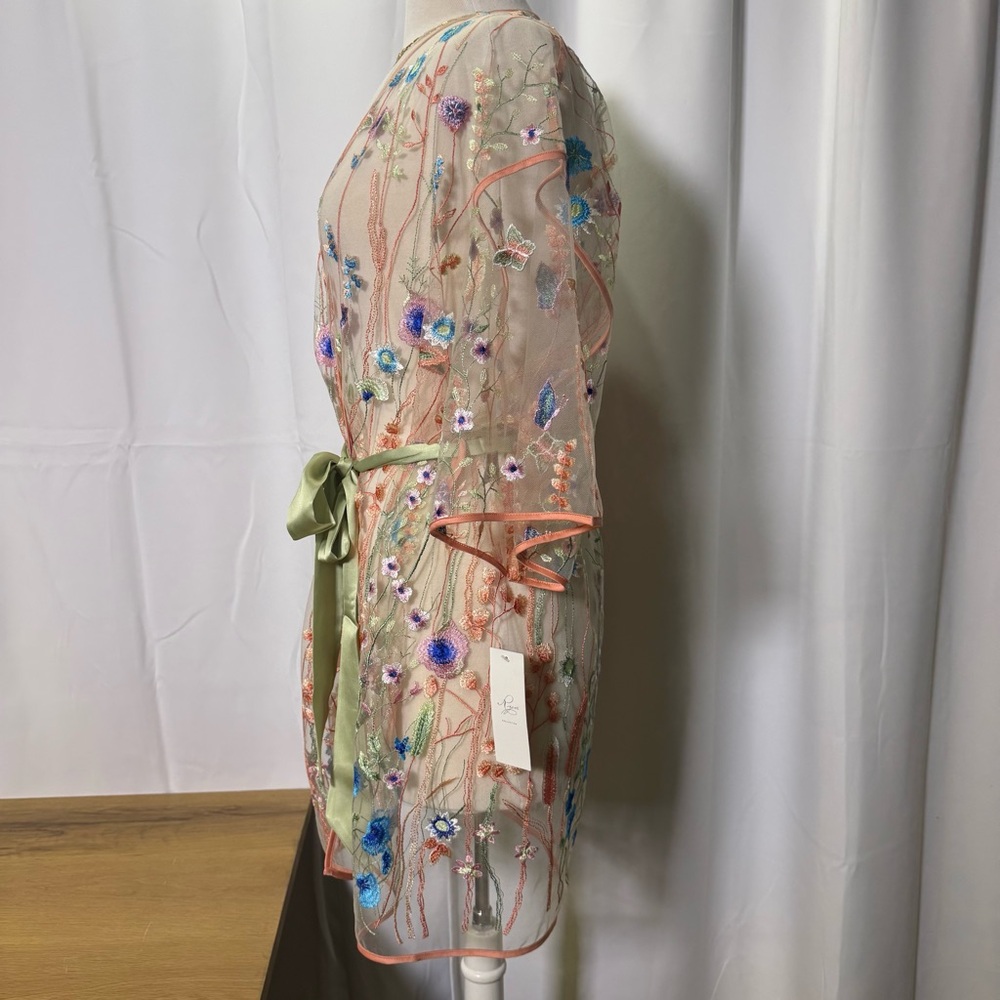 Rya Collection Valencia Pink, Blue, Green Floral Embroidered Mesh Cover Up M/L - Picture 5 of 13